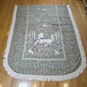 Fieldcrest VTG Unicorns Garden Bedspread 96x72 Twin USA Fringe Fairy Cottagecore